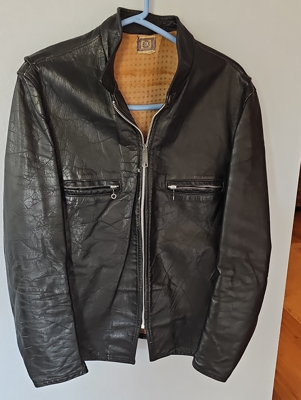 Vintage BECK Black Leather Motorcycle Jacket Size 42